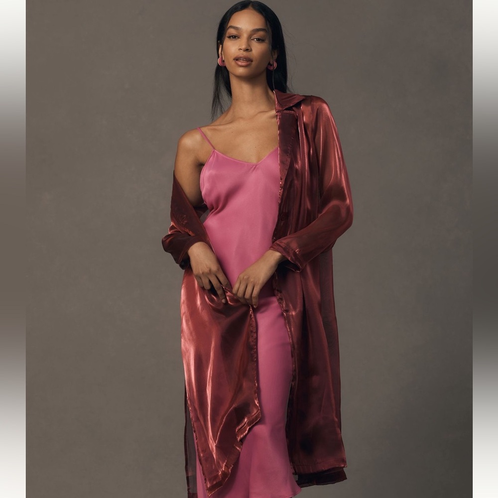 Anthropologie Satin Trench Coat in Rose-Mauve